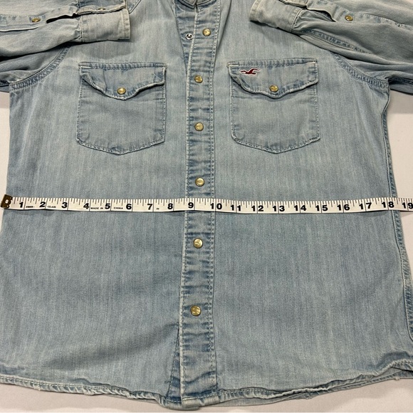 Hollister Womens Denim Pearl Snap Shirt Sz S Distressed Western Y2k - Picture 7 of 11